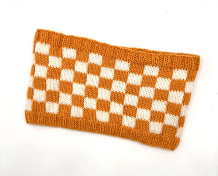 Orange and White Checkerboard Wool Cowl