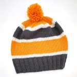 Tennessee Vols Hand-knit Hat with Pompom, 100% Wool, Orange, Grey and White