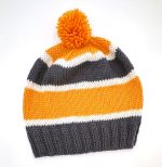Tennessee Vols Hand-knit Hat with Pompom, 100% Wool, Orange, Grey and White