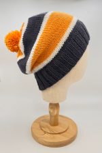 Tennessee Vols Hand-knit Hat with Pompom, 100% Wool, Orange, Grey and White - Image 2