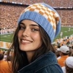 Checkerboard Hand-knit Lady Vols Beanie - 100% Wool